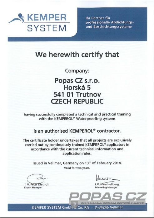 Certifikát KEMPER